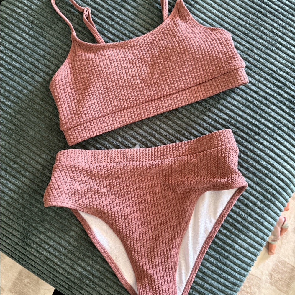 Textured Two-Piece Bikini Set in Dusty Rose